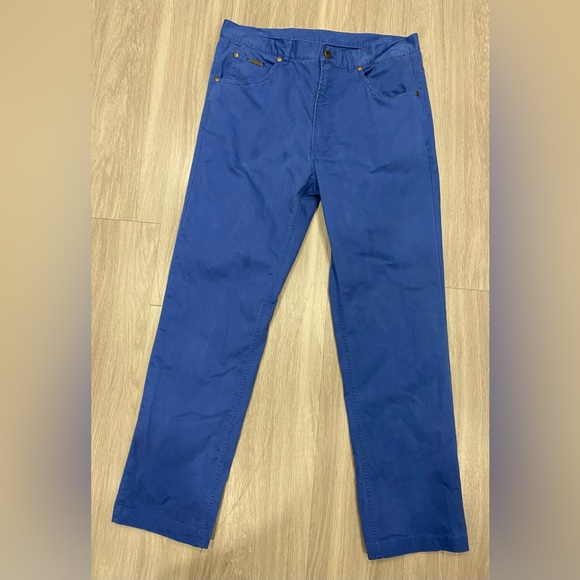 Peter Christian Chino Pants Mens Size 34x32 Blue Flat Front Trouser *Stains* - Picture 1 of 10